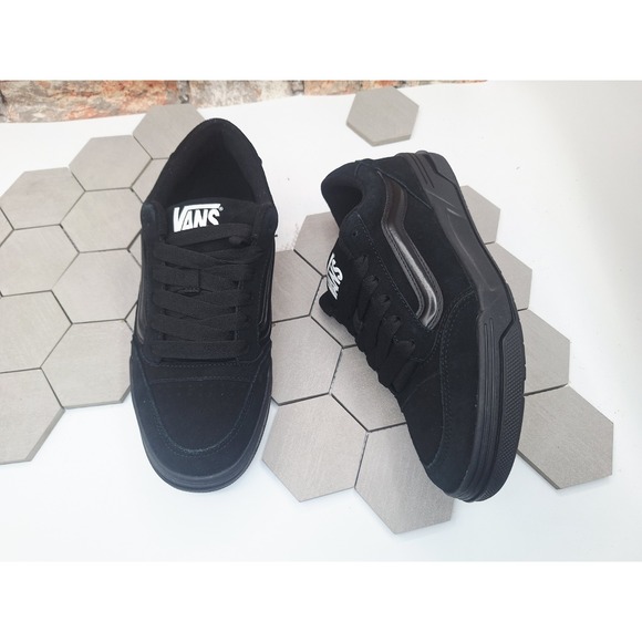 Vans Hylane Men Sz 8 Triple Black Skate Blackout Cat Sneakers Fat Tongue‎ Chunky